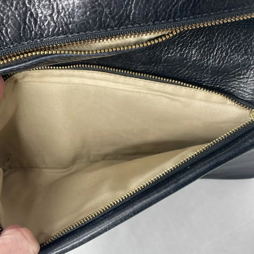 Tory Burch Reva black leather chain shoulder clutch bag